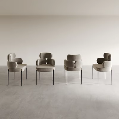 Light Gray Modern Dining Chairs With Curved Backrest And Slim Black Legs 3d model