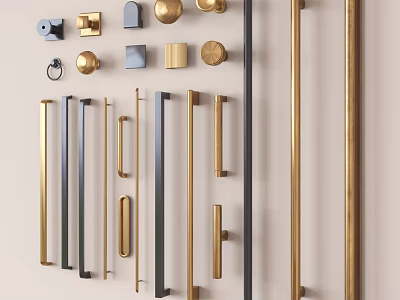 Various Modern Cabinet And Door Handles In Brass Black And Metal Designs 3d model