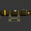 Brown Military Bombs With Yellow Stripes Straps On Mounting Stand And Labels