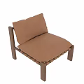 Brown Leather Accent Chair With Seat Cushion Backrest And Wooden Woven Frame