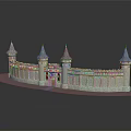 Cartoon Castle Scene With Multiple Towers Stone Walls Flags Green Grass And Reflection