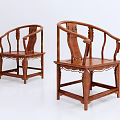 Two Chinese Style Wooden Leisure Chairs With Carved Design Curved Backrest And Armrests