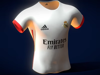White Adidas Real Madrid Soccer Jersey With Red Sleeve And Emirates Fly Better 3d model