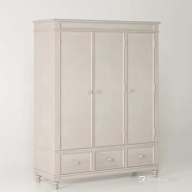 Simple White Modern Wardrobe Design With Multiple Doors And Bottom Drawers 3d model 