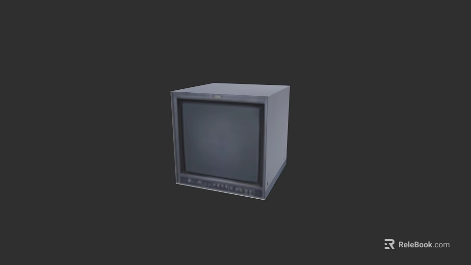 Vintage Gray CRT Television With Black Screen And Front Control Buttons 3d model 