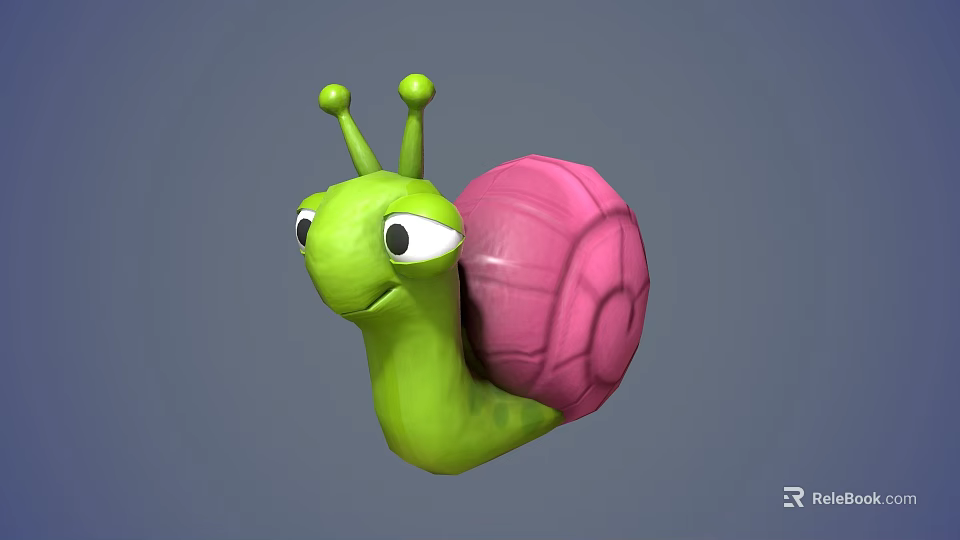 Cute 3D Cartoon Snail With Green Body Pink Shell And Funny Expression 3d model 