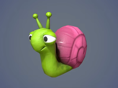 Cute 3D Cartoon Snail With Green Body Pink Shell And Funny Expression 3d model