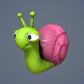Cute 3D Cartoon Snail With Green Body Pink Shell And Funny Expression