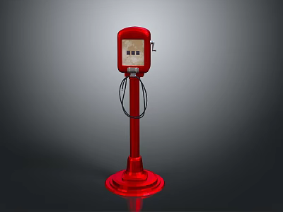 Vintage Red Standing Public Telephone With Display Buttons And Metal Base 3d model