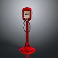 Vintage Red Standing Public Telephone With Display Buttons And Metal Base