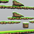 Cartoon Game Level Floating Rock Platforms With Green Grass And Rock Borders 3d model