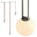Modern Minimalist Chandelier Design Featuring White Spherical Shade And Colored Suspension Cords
