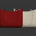 Quilted Red And Cream Tote Bags With Blue Red Linings And Sturdy Handles
