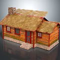 Exterior View Of Traditional Thatched House With Wooden Walls Chimney Windows And Door