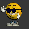 Yellow Smiley Emoji Character Wearing Sunglasses With White Hands Gray Shoes Waving Thumbs Up
