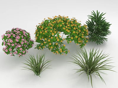 Colorful Flowering And Green Leaf Plants With Pink Yellow Blooms And Arch Shapes 3d model