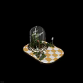 Glass Greenhouse With Green Plants On Circular Platform Orange White Checkered Floor Blue Sky