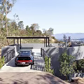Modern Hillside Single Family House with Terrace White Car and Distant City View