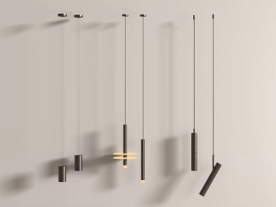 Modern Minimalist Black Metal Pendant Lights with Slim Linear Design and Shadow Effects 3d model