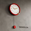 Red Wall Clock Featuring White Dial Black Numbers Golden Hands Red Pendulum on Gray Wall 3d model