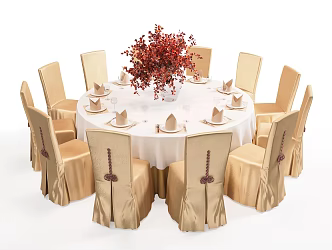 New Chinese Style Banquet Table and Chair Combination Banquet Hall Single Chair Round Dining Table and Chair Banquet Hall Wedding Banquet Hall Table and Chair 3d model