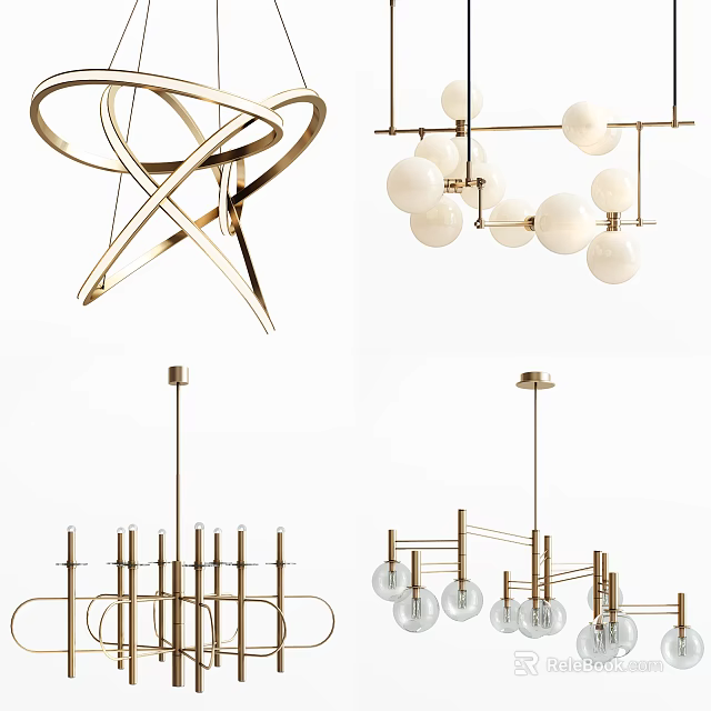 Modern Chandeliers In Various Styles With Geometric Metal Frames And Glass Balls 3d model 