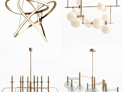 Modern Chandeliers In Various Styles With Geometric Metal Frames And Glass Balls 3d model