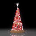 Illuminated Christmas Tree With Red Gold Ribbons Star And Decorative Lights 3d model