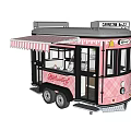 Pink Mobile Functional Vehicle With Striped Awning Offering Baking And Brewing Services
