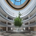 Modern Reception Area In Multi Level Circular Lobby With Central Green Plant And Skylight