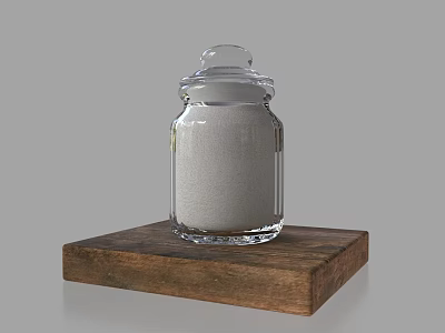 Clear Glass Spice Jar Filled With White Powder On Wooden Base 3d model