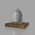 Clear Glass Spice Jar Filled With White Powder On Wooden Base