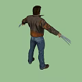 Game Movie Character Wearing Brown Jacket White Tank Top Blue Jeans Displaying Metal Claws Standing