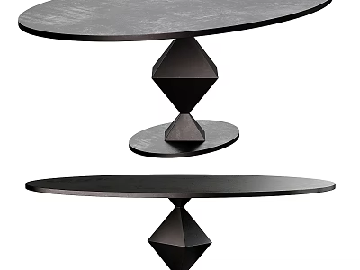 Modern Black Round Dining Table With Geometric Diamond Shaped Base Structure Design 3d model
