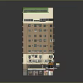 Multi Story Building With Green Roof Brown White Exterior And Ground Floor Shops