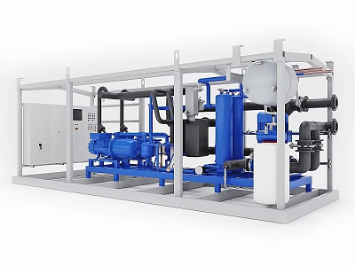 Home Cooling Appliance With Blue White Components Compressor Pipes Control Cabinet Frame Structure 3d model