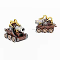 Brown Cannon Cart Weapon Model Featuring Golden Dragon Ornaments And Detailed Design