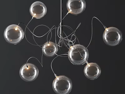 Modern Unique Shape Chandelier With Clear Glass Globe Lights And Curved Wire Frame 3d model