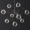 Modern Unique Shape Chandelier With Clear Glass Globe Lights And Curved Wire Frame