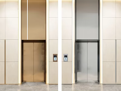 Modern Elevator with Gold and Silver Doors in Light Colored Wall Building Interior 3d model