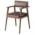 Modern Wooden Single Chair with Brown Leather Seat Backrest and Armrests