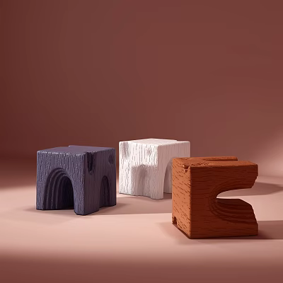 Modern Unique Design Stools in Purple White and Brown with Textured Surfaces 3d model