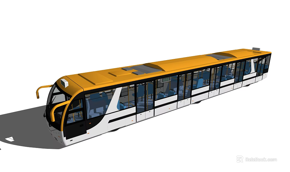 Modern Yellow and White Tram with Multiple Carriages and Large Windows 3d model 