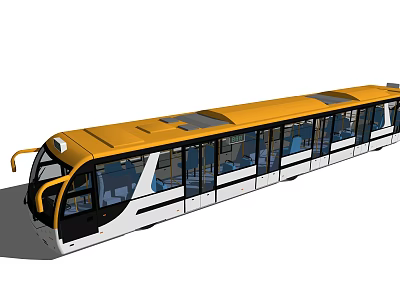Modern Yellow and White Tram with Multiple Carriages and Large Windows 3d model