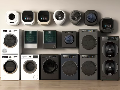 Various Modern Washing Machines In White And Black With Sleek Designs For Home Use 3d model