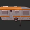 Modern Gray Caravan Exterior With Orange Awning Windows And Trailer Hitch
