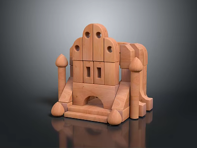 Wooden Building Blocks Castle Structure With Stacked Towers And Archway For Kids Play 3d model
