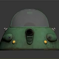 Green Circular Rusty Weapon With Cockpit Transparent Canopy Red Seats And Side Cannon Barrels