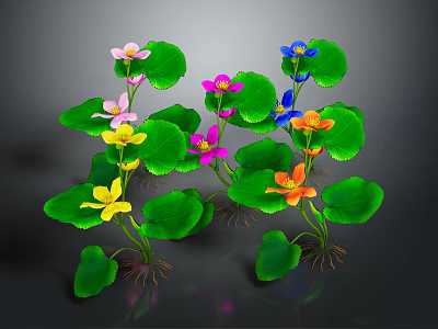 Vibrant Aquatic Plants With Colorful Flowers Green Leaves And Roots 3d model