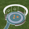 Children's Play Area With Circular Canopy Swings Green Grass And Pathway